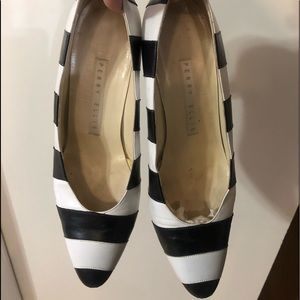 Perry Ellis Black and White Striped Kitten Heels!